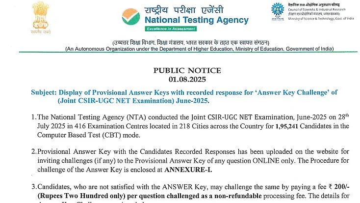 CSIR-UGC NET June 2025 Answer Key Released At csirnet.nta.ac.in; Here’s How To Challenge